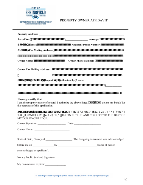 First page of the Property Owner Affidavit