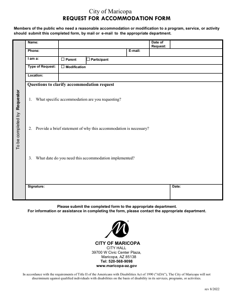 First page of the Request for Accommodation Form
