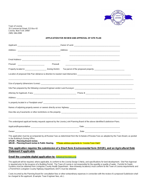 First page of the Application for Review and Approval of Site Plan