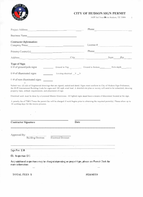 First page of the Sign Permit Application