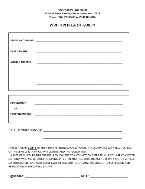 First page of the Written Plea of Guilty