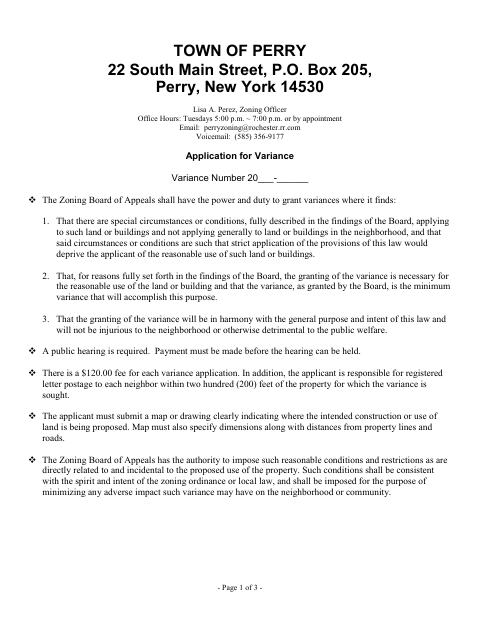 First page of the Application for Variance