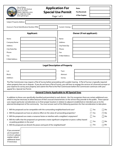 First page of the Application for Special Use Permit