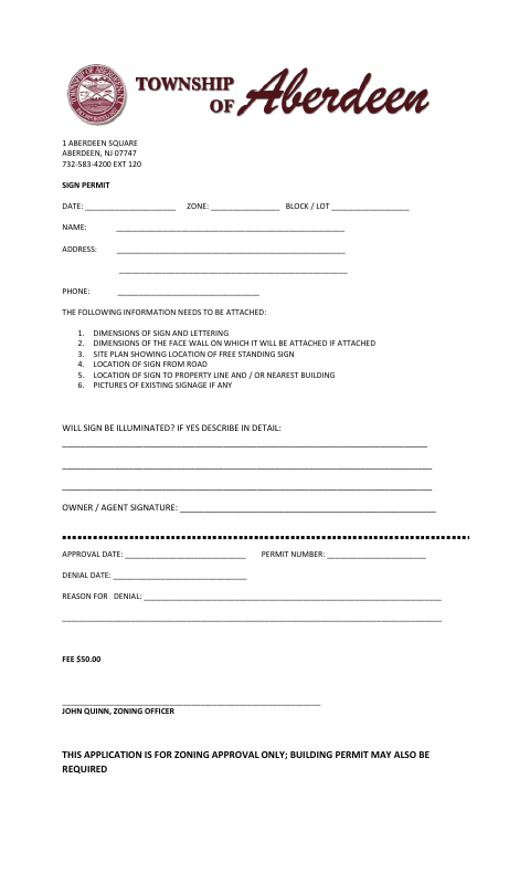 First page of the Sign Permit
