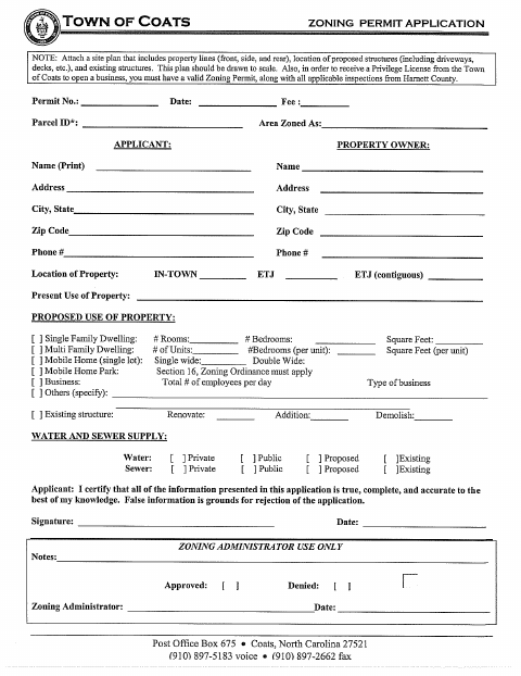First page of the Zoning Permit Application