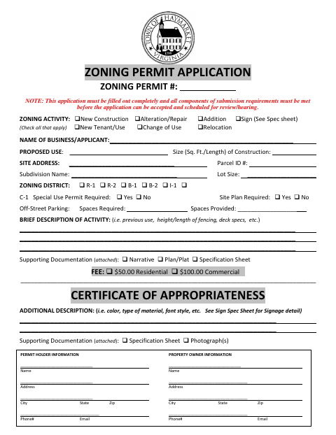First page of the Zoning Permit Application