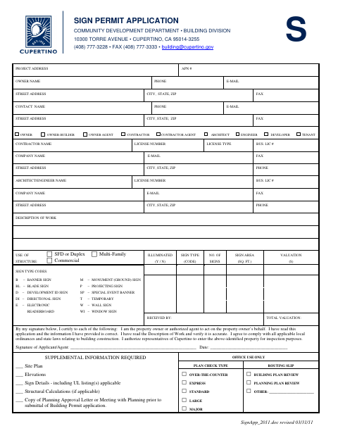 First page of the Sign Permit Application