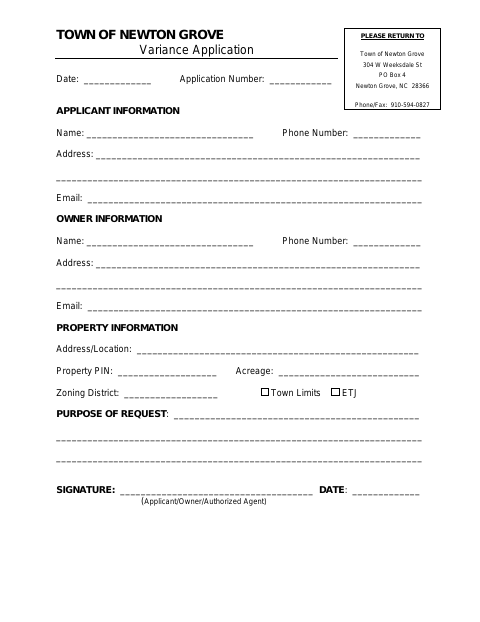 First page of the Variance Application