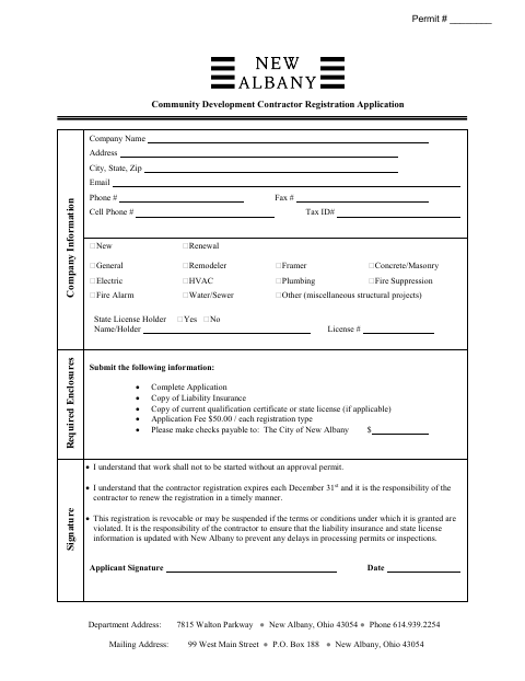 First page of the Contractor Registration Application