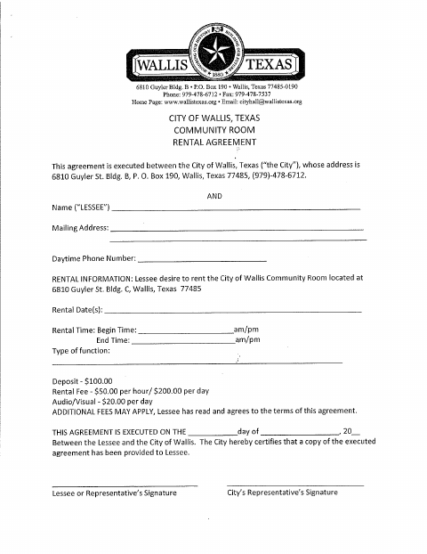 First page of the Community Room Rental Agreement