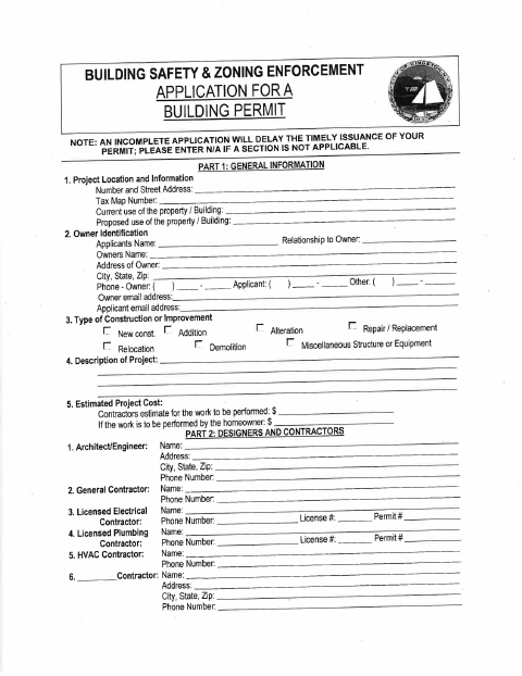 First page of the Building Permit Application