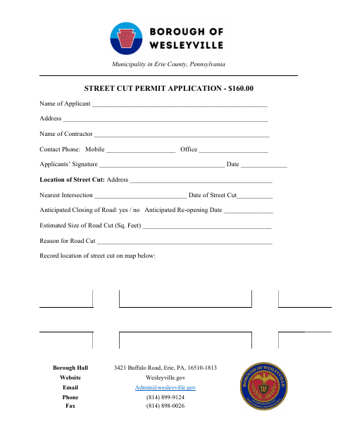 First page of the Street Cut Permit Application