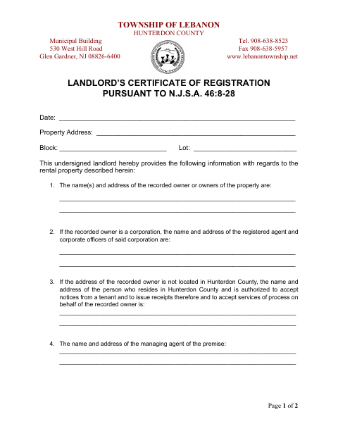 First page of the Landlord’s Certificate of Registration