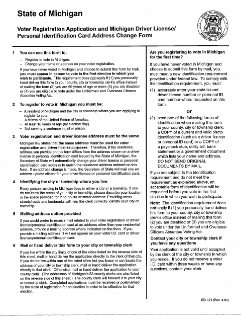 First page of the Voter Registration Application and Address Change Form