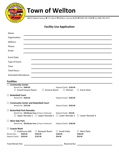 First page of the Facility Use Application
