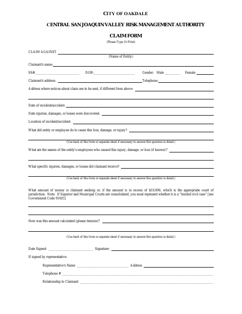First page of the Claim Against the City