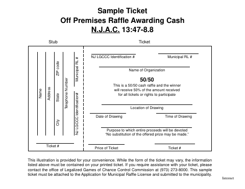 First page of the Off-Premises Raffle Awarding Cash Ticket Facsimile