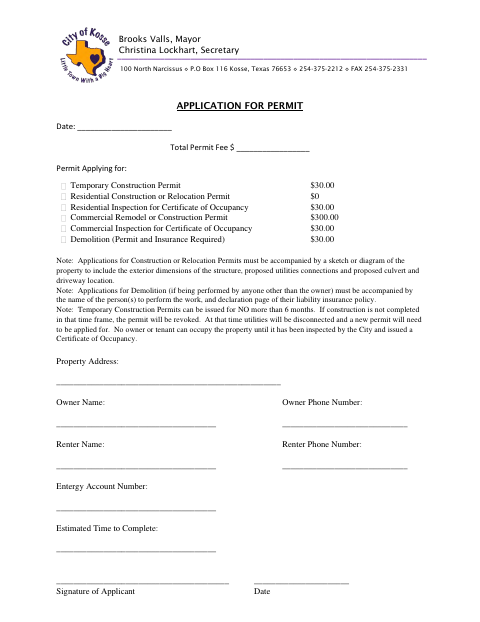 First page of the Application for Permit