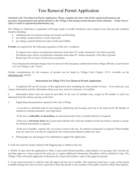 First page of the Tree Removal Permit Application