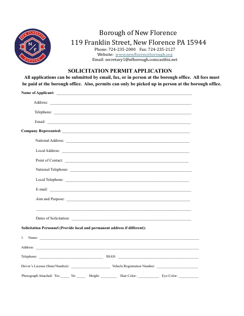 First page of the Solicitation Permit Application
