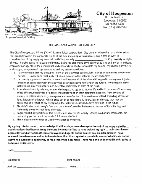 First page of the Firewood Release Waiver