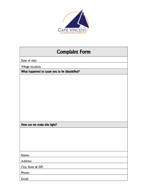 First page of the Complaint Form