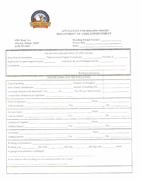 First page of the Application for Building Permit