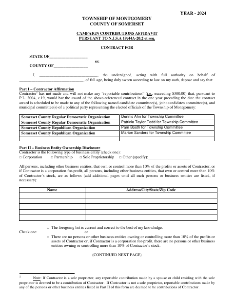 First page of the Campaign Contributions Affidavit