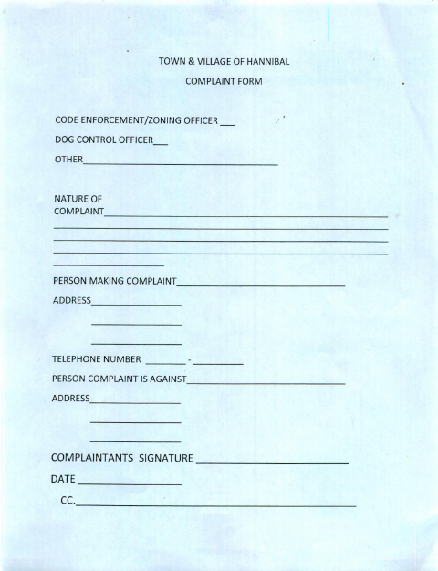First page of the Complaint Form