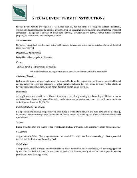 First page of the Special Event Permit Application