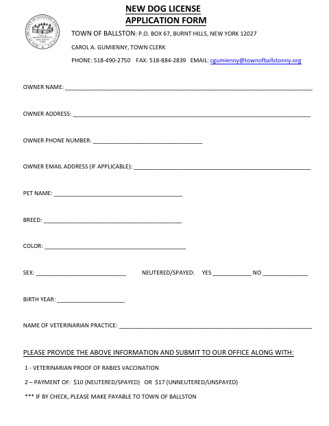 First page of the Dog License Application Form
