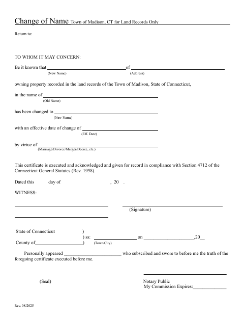 First page of the Change of Name Certificate for Land Records