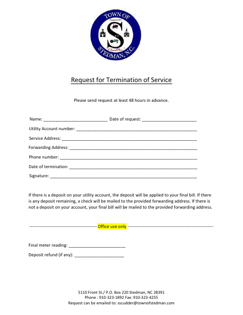 First page of the Request for Termination of Service