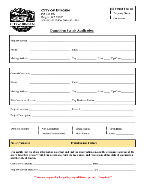 First page of the Demolition Permit Application