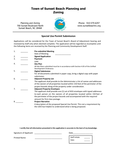 First page of the Special Use Permit Application