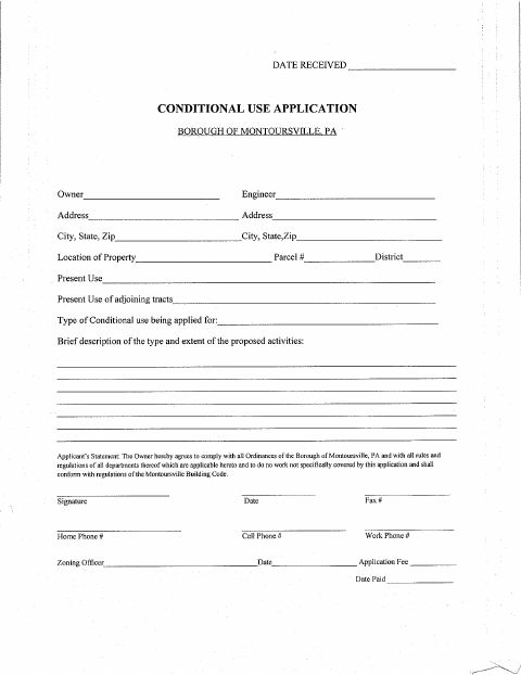 First page of the Conditional Use Application
