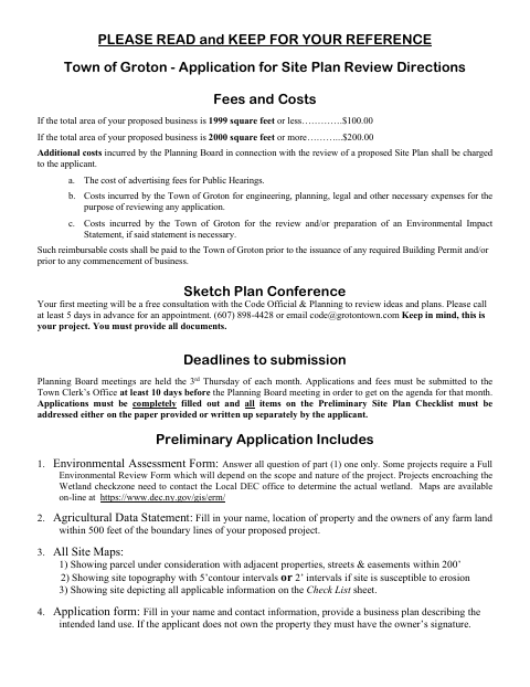 First page of the Application for Site Plan Review