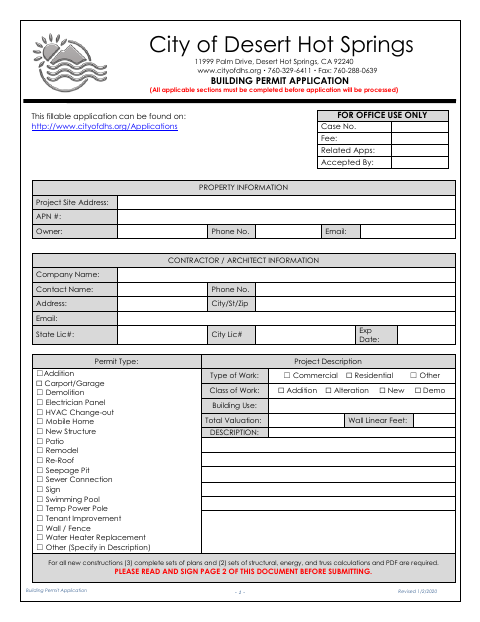 First page of the Building Permit Application