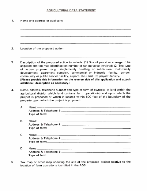 First page of the Agricultural Data Statement Form
