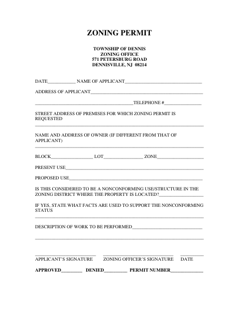 First page of the Zoning Permit
