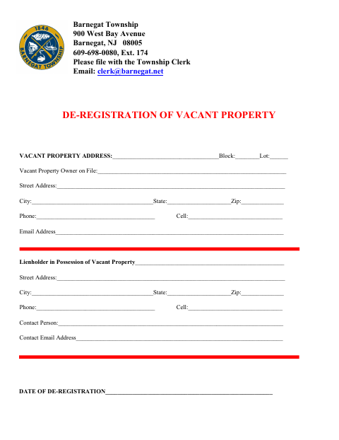 First page of the De-Registration of Vacant Property