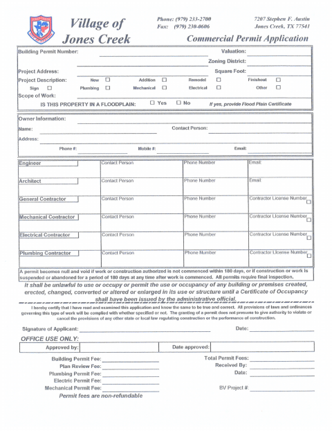 First page of the Commercial Permit Application