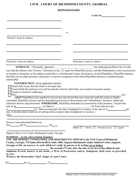 First page of the Civil Court Dispossessory Affidavit