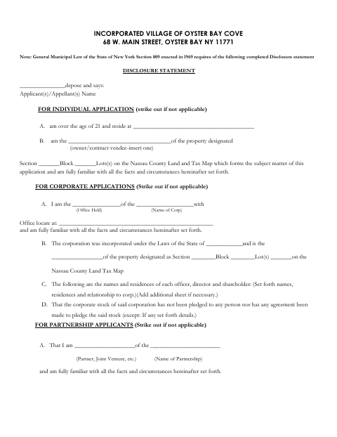 First page of the Disclosure Statement