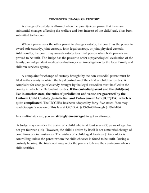 First page of the Contested Change of Custody