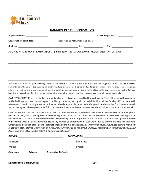 First page of the Building Permit Application
