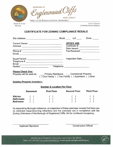 First page of the Resale Certificate Of Compliance Application