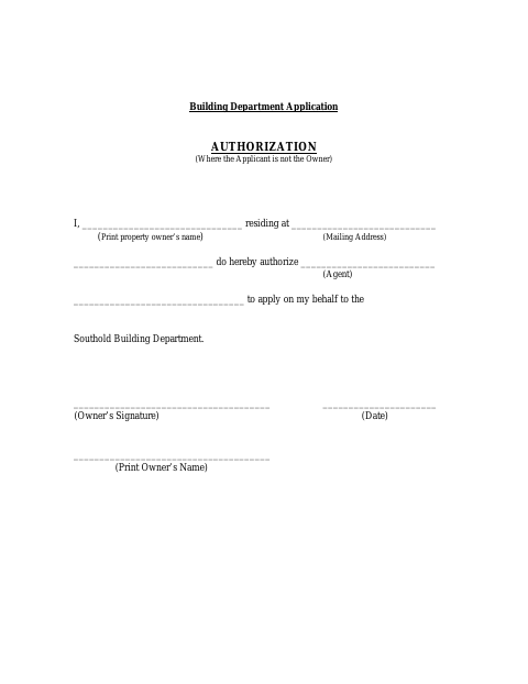 First page of the Building Department Owner Authorization Form