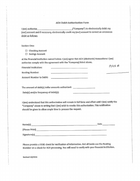 First page of the Water Service Bank Draft Request Form