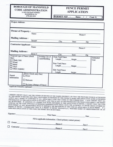 First page of the Fence Permit Application